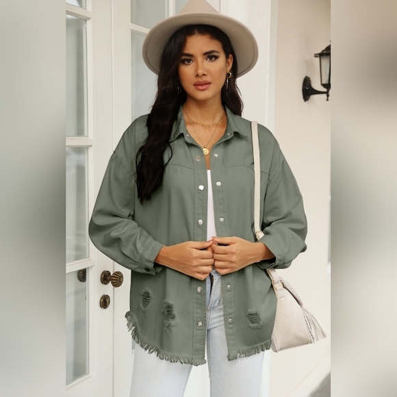 Distressed Snap Down Raw Hem Denim Jacket SALE 20% OFF - Picture 2 of 4